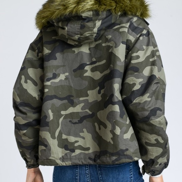 WOMEN'S CAMO PARKA JACKET WITH FAUX FUR HOODIE - Picture 7 of 8